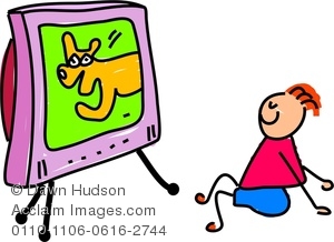 300x218 Clipart Image Of A Happy Little Boy Sat Watching The Television