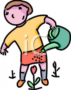 237x300 Art Image A Girl Using A Watering Can To Water A Pink Flower