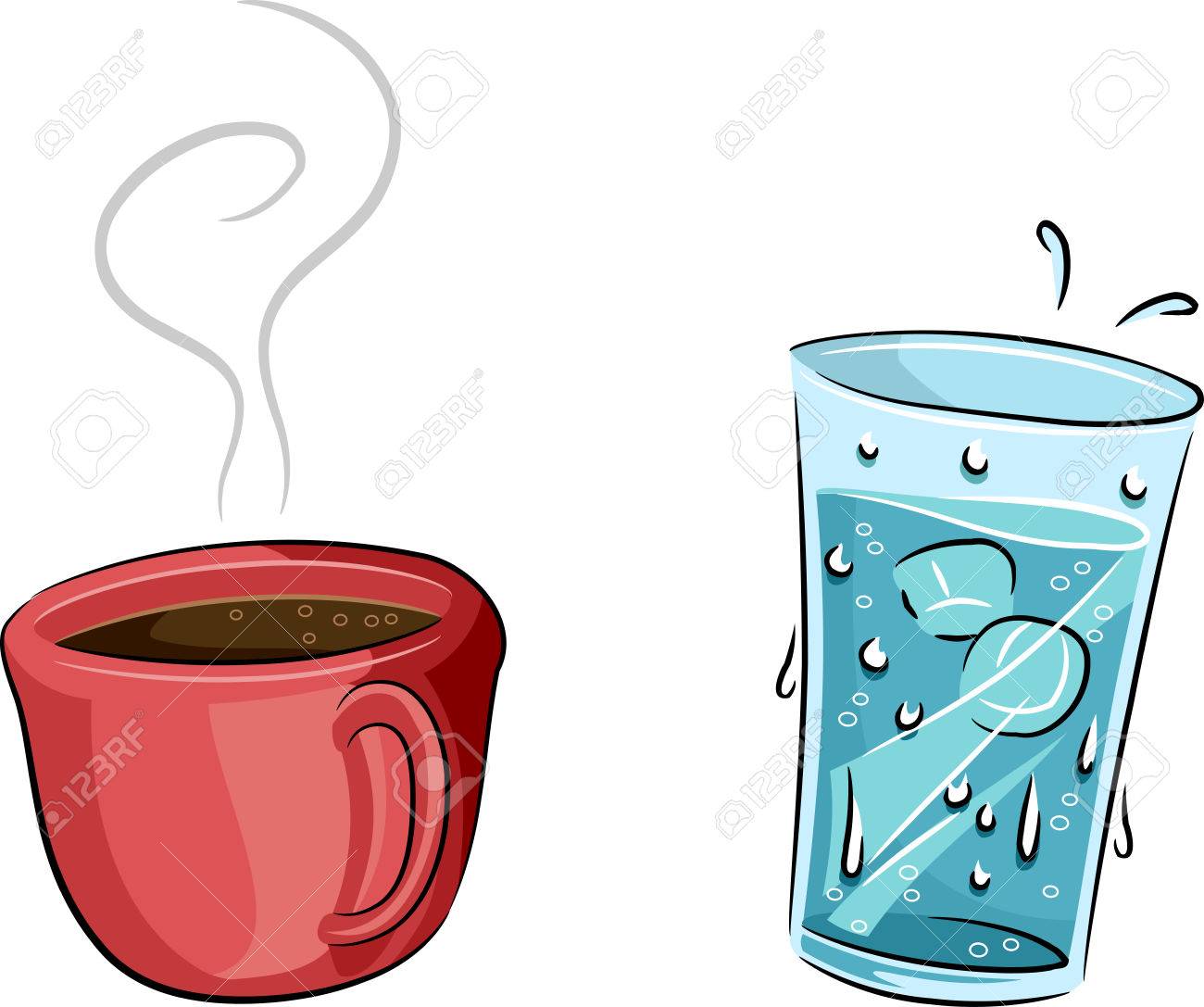 1300x1087 Illustration Featuring A Cold Glass Of Water And A Cup Of Hot