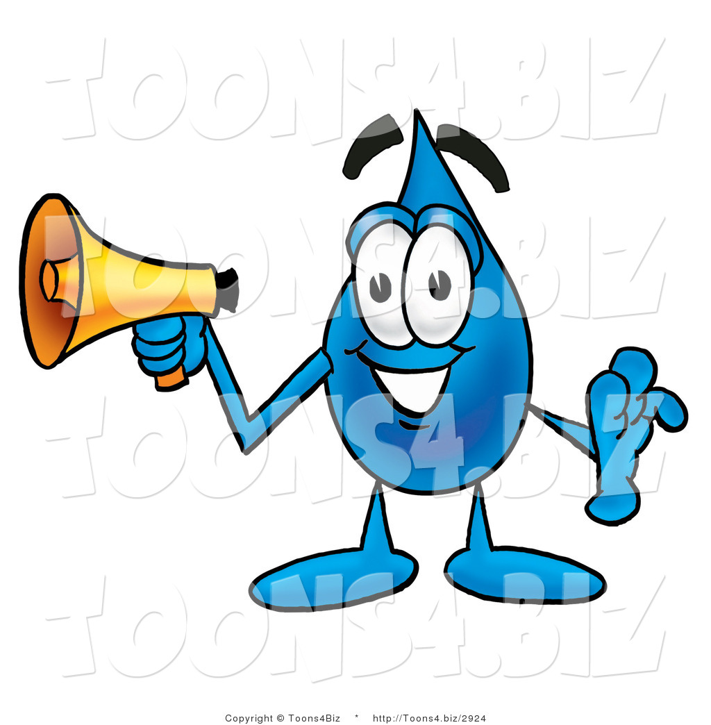1024x1044 Illustration Of A Cartoon Water Drop Mascot Holding A Megaphone By