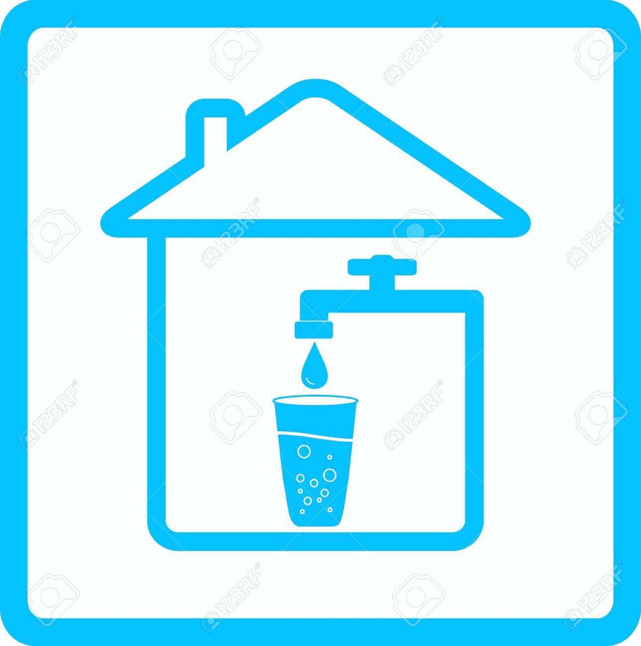 1289x1300 Blue Icon With Tap, Glass And Drop Water Royalty Free Cliparts