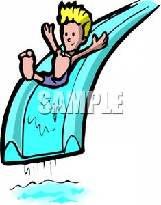 235x300 Art Image A Cartoon Boy Sliding Down A Blue Water Slide