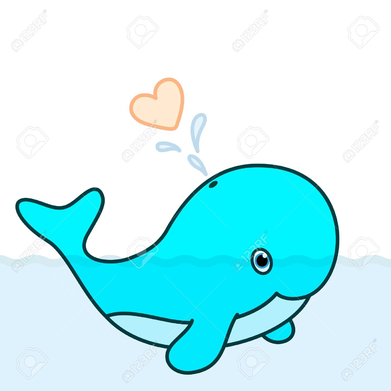 1300x1300 Cute Baby Whale Cartoon Character Blowing A Heart Water Splash