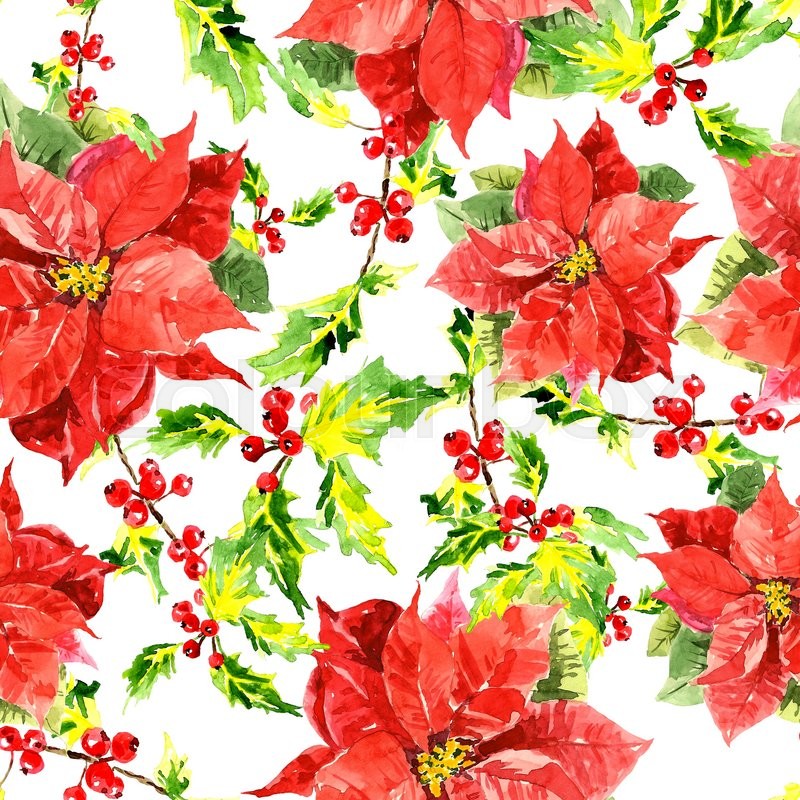 800x800 Watercolor Christmas Background With Leaves, Berries And Hibiscus