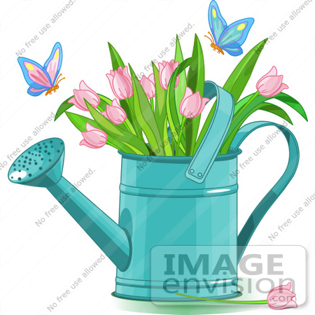 450x450 Cliprt Illustration Of Butterflies Landing On Pink Tulips In