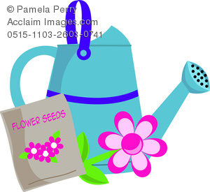 300x275 Clip Art Image Of A Watering Can With A Packet Of Flower Seeds