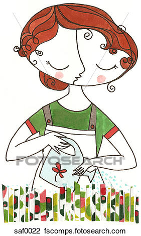 281x470 Clip Art Of A Woman Watering Her Garden Saf0022