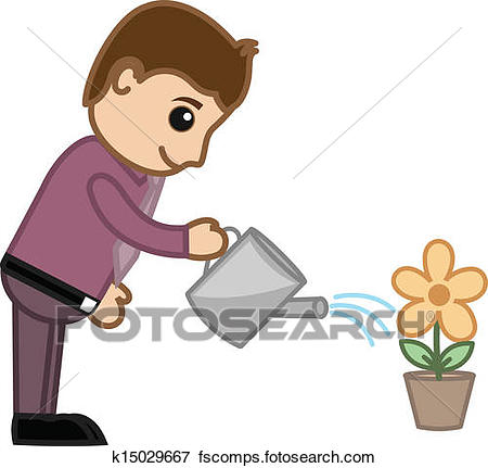 450x431 Clip Art Of Man Watering Flower Plant Vector K15029667