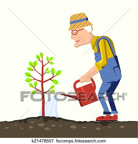 450x470 Clip Art Of Old Man Gardener With Watering Can K21478557