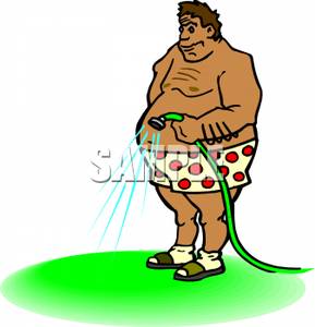 289x300 Fat Man In His Boxors Watering The Lawn