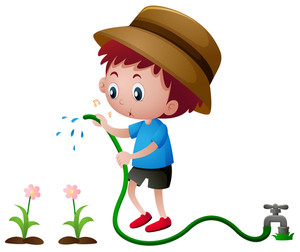 300x252 Illustration Of A Boy Watering The Plants In A Garden Royalty Free