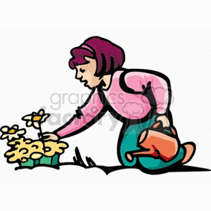 300x300 Royalty Free Girl With Watering Can Picking Flowers 154405 Vector
