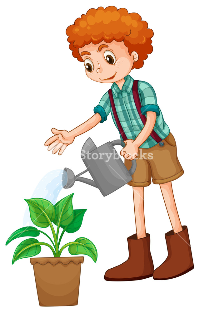 637x1000 Boy Watering The Plant Illustration Royalty Free Stock Image
