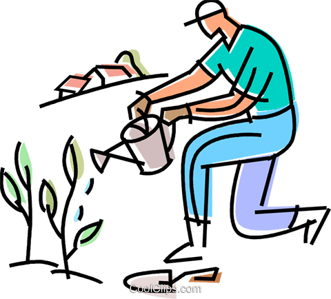 480x434 Gardener Watering His Plants Royalty Free Vector Clip Art