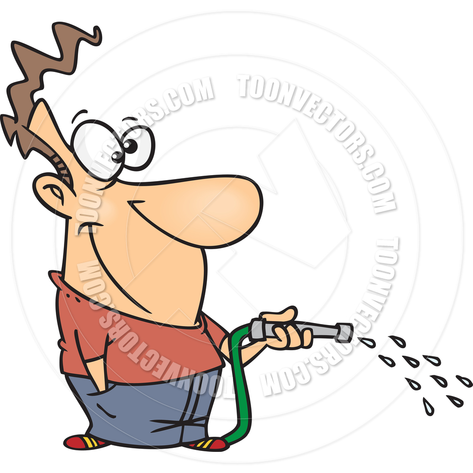 940x940 Cartoon Man Watering Lawn By Ron Leishman Toon Vectors Eps