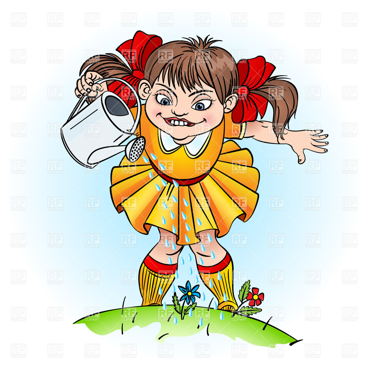 1200x1200 Cartoon Little Girl With Watering Can Royalty Free Vector Clip Art