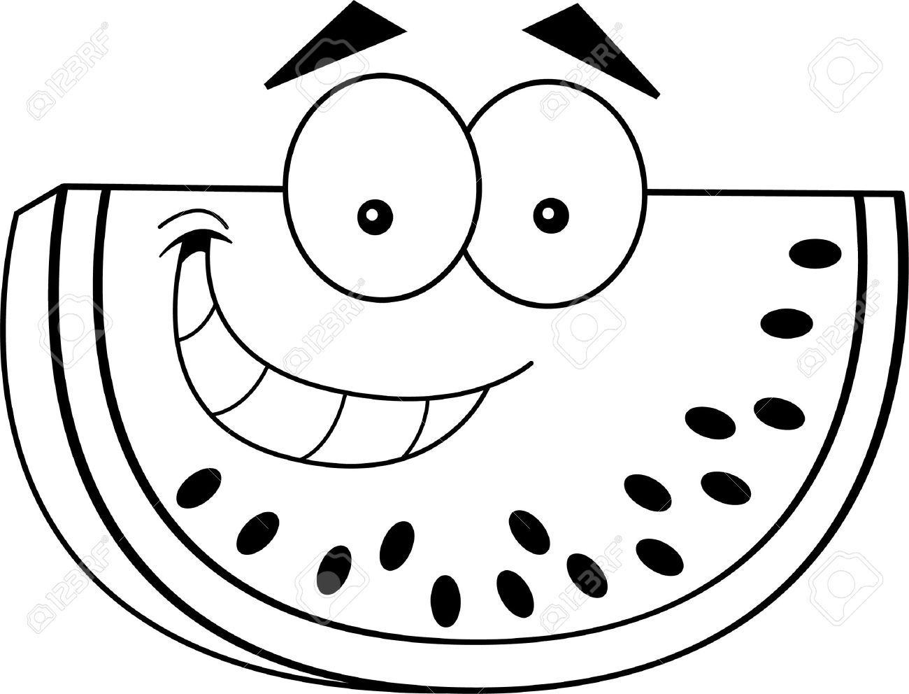 1300x992 Black And White Illustration Of A Smiling Slice Of Watermelon