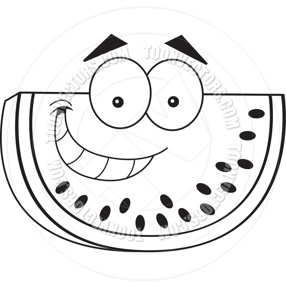940x940 Cartoon Watermelon (Black And White Line Art) By Kenbenner Toon