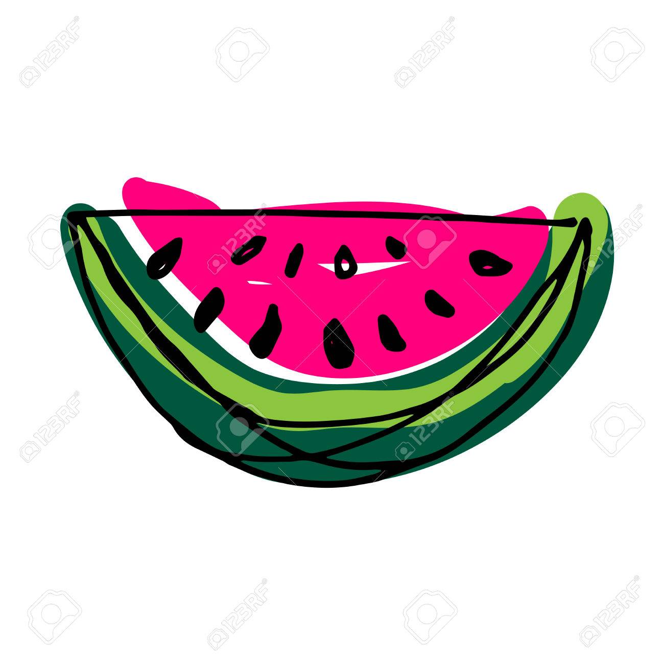 1300x1300 Watermelon Slice. Hand Drawn Cartoon Water Melon. Royalty Free
