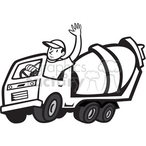 300x300 Royalty Free Black And White Cement Mixer Driver Wave 388147