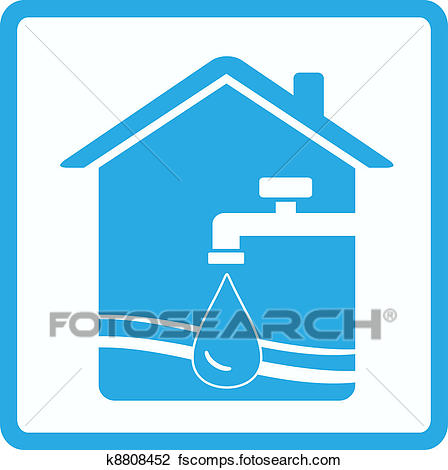 448x470 Clip Art Of Water Sign With Tap, House And Wave K8808452