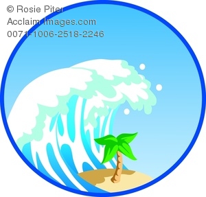 300x287 Clipart Image Of A Tall Tsunami Wave Crashing Down On A Palm Tree