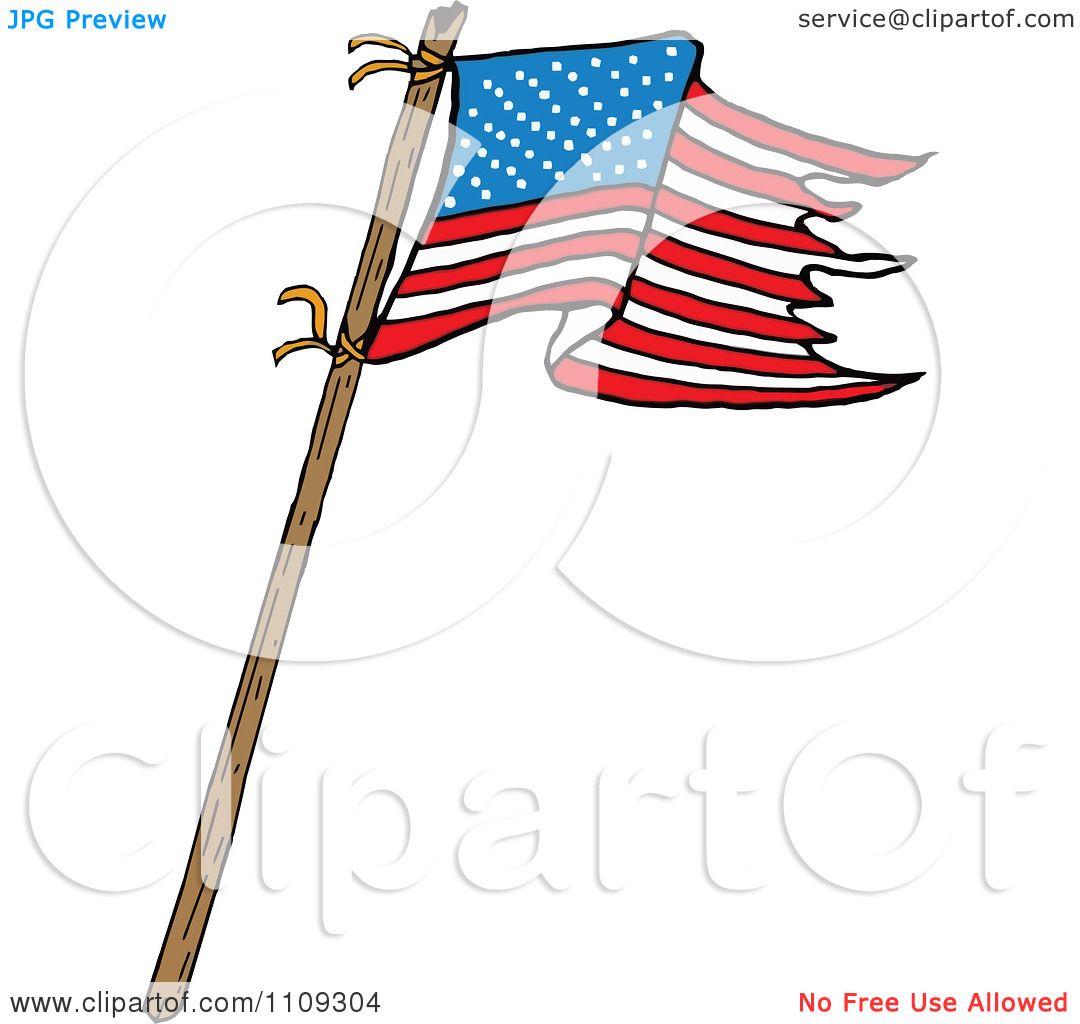 1080x1024 Clipart Waving American Flag With Tattered Edges On A Stick