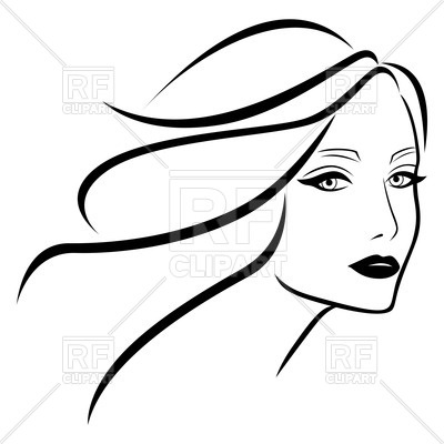 400x400 Outline Of Beautiful Young Lady With Wavy Hair Royalty Free Vector