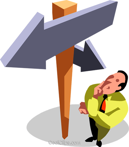 421x480 Businessman Deciding Which Way To Go Royalty Free Vector Clip Art