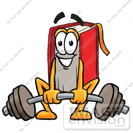 450x450 Clip Art Graphic Of A Book Cartoon Character Lifting A Heavy