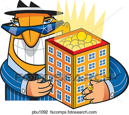 450x402 Clip Art Of A Man Holding A Building Filled With Money Pbu1092