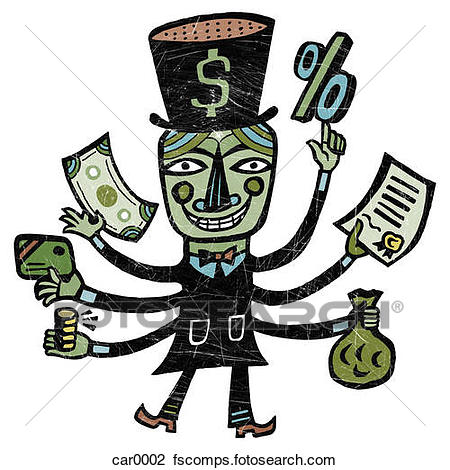 450x470 Clip Art Of A Man With Top Hat And Six Arms Holding Various Types