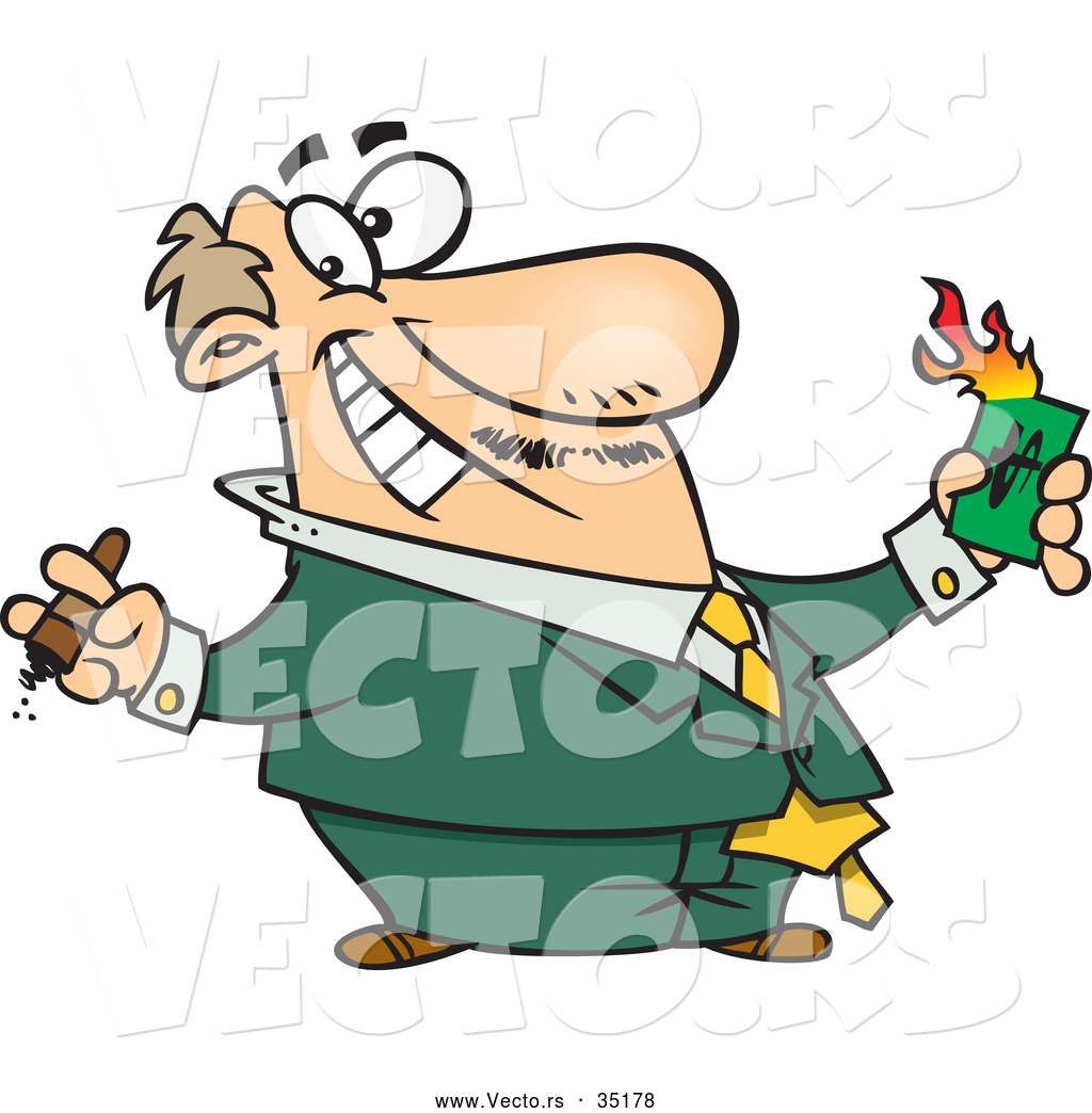 1024x1044 Vector Of A Wealthy Cartoon Businessman Burning Money While