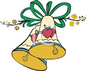 300x247 Pair Of Wedding Bells With A Ribbon And Flowers