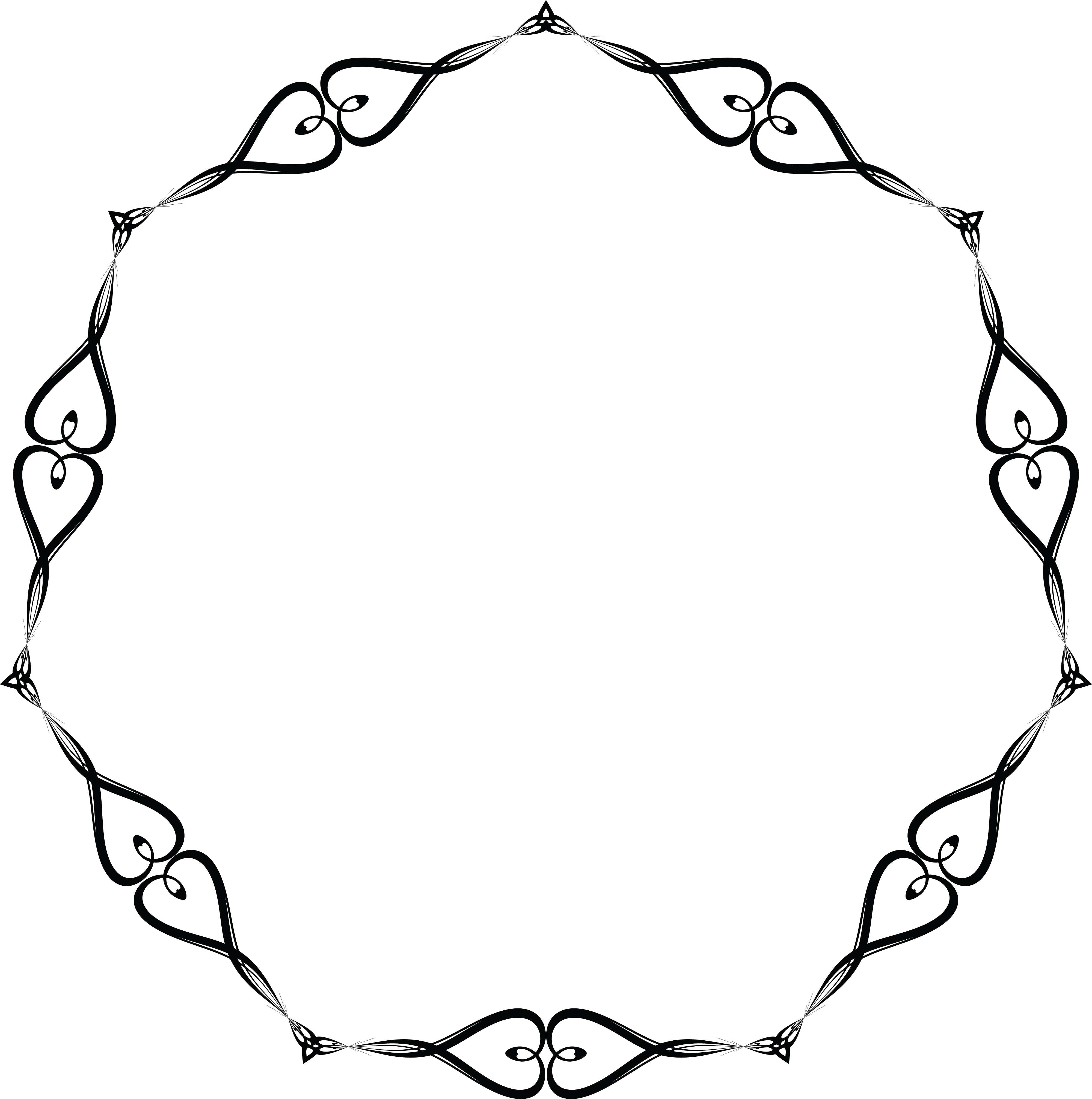 4000x4028 Clipart Of A Round Black And White Wedding Border Frame Of Hearts