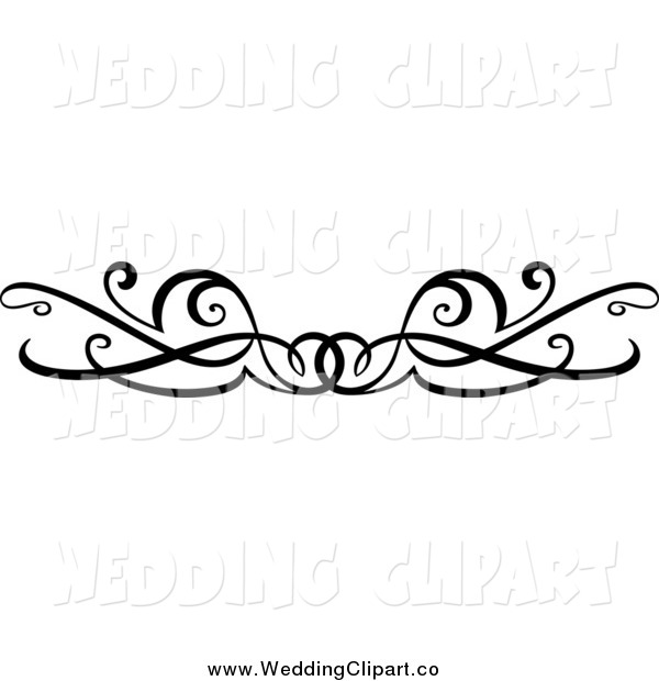600x620 Vector Marriage Clipart Of A Black And White Wedding Swirl Border