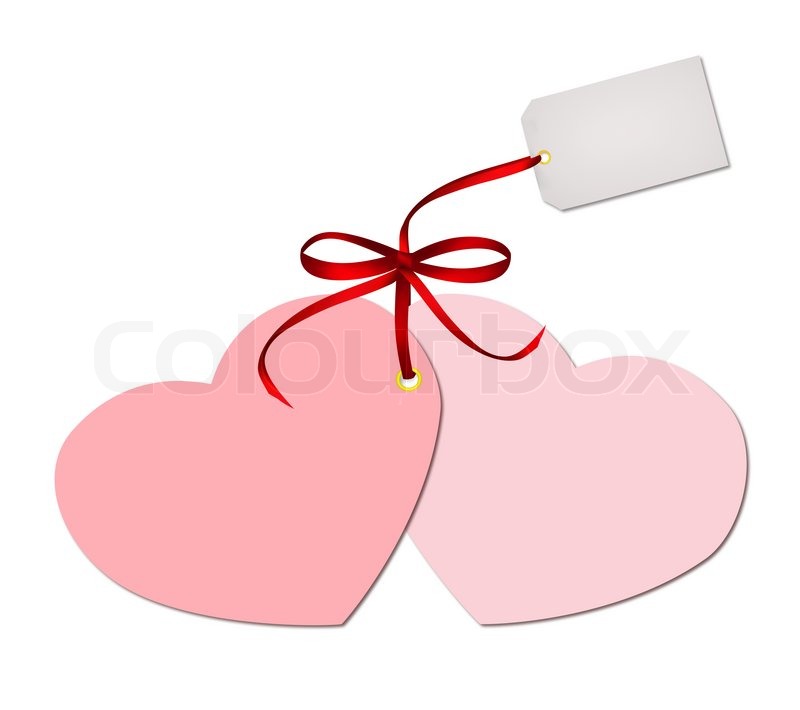 800x710 Two Wedding Heart Card With Empty Note Tag With Red Ribbon