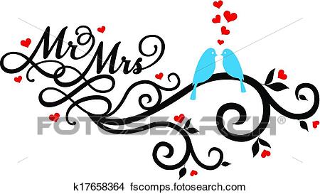 450x273 Clipart Of Mr And Mrs Wedding Birds, Vector K17658364
