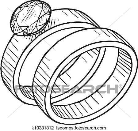 450x428 Clipart Of Wedding And Engagement Ring Sketch K10381812