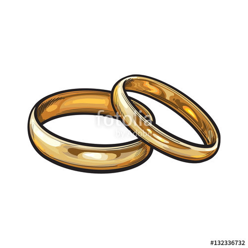 500x500 Pair Of Traditional Golden Wedding Rings, Sketch Style
