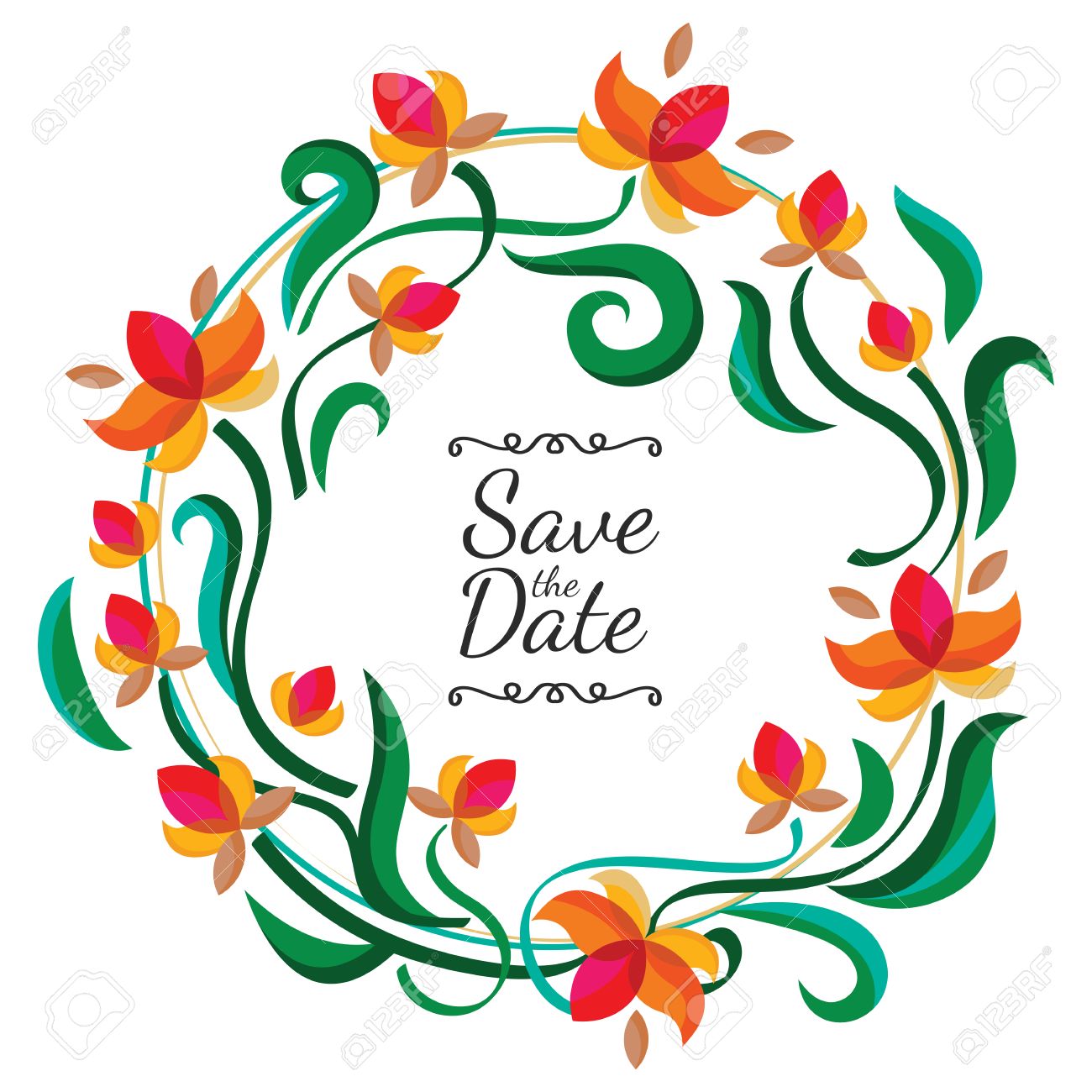 1300x1300 Vector Floral Frame With Abstract Colorful Flowers. Wedding