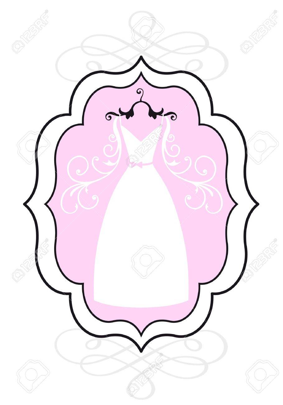 909x1300 Wedding Dress In Vintage Picture Frame, Bridal Shower, Vector