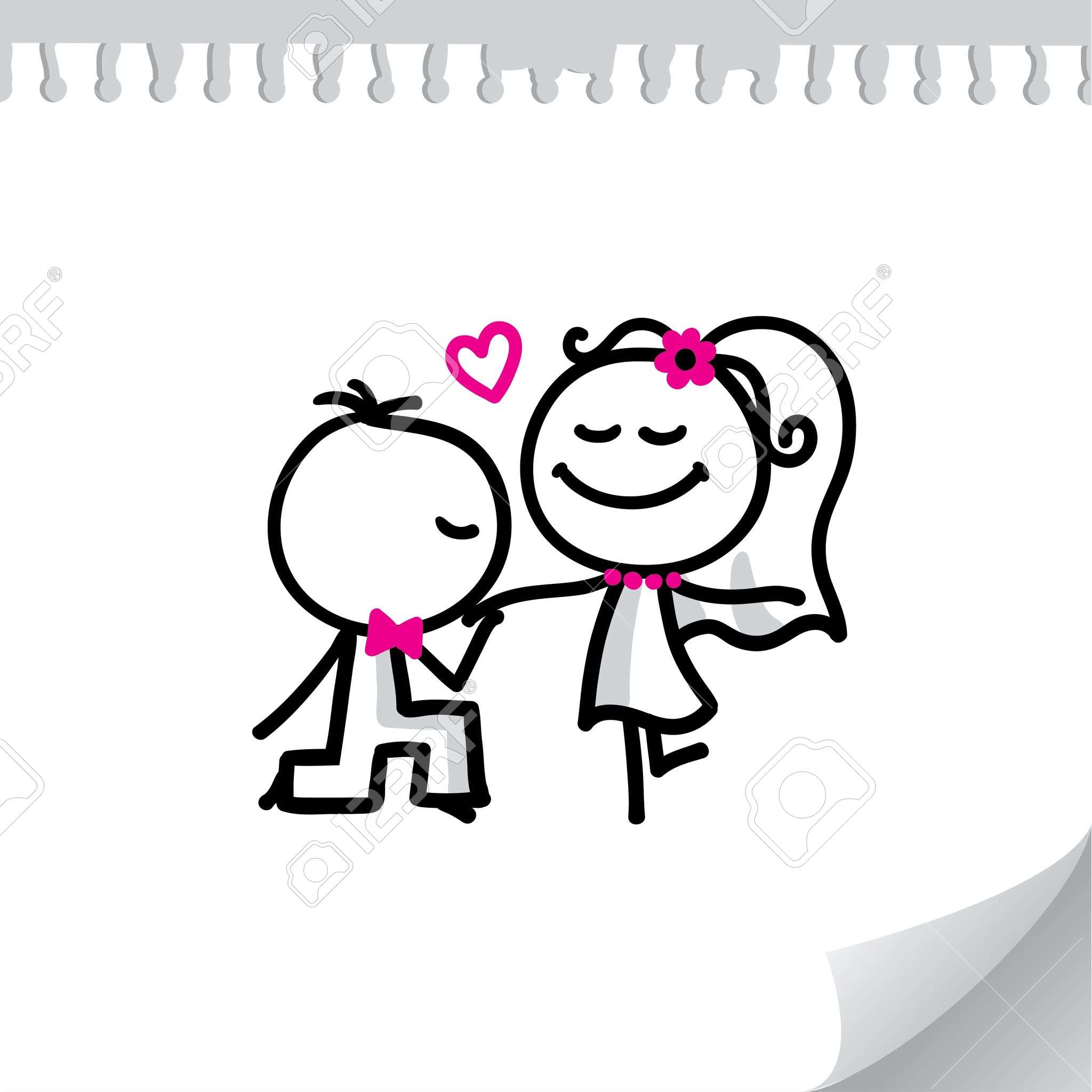 2048x2048 Cartoon Wedding Couple On Realistic Paper Sheet Royalty Free