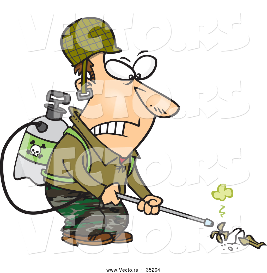 1024x1044 Vector Of A Victorious Cartoon Man Killing Weeds With A Toxic