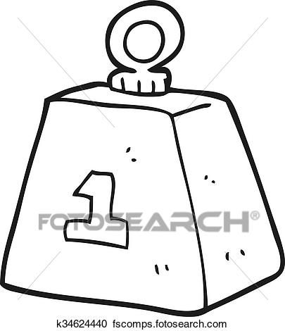 405x470 Clipart Of Black And White Cartoon One Ton Weight K34624440