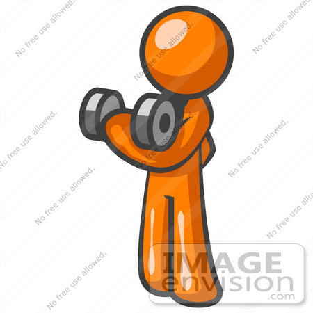 450x450 Clip Art Graphic Of An Orange Guy Character Working Out His Arm