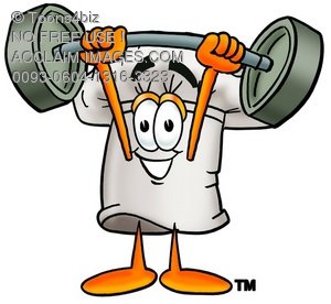 300x276 Clipart Image Of A Cartoon Chef Hat Character Lifting Weights