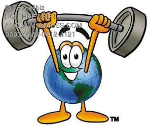 300x253 Clipart Image Of A Cartoon Globe Character Lifting Weights