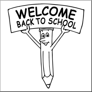 304x304 Clip Art Cartoon Pencil W Welcome Back To School Sign Bampw I