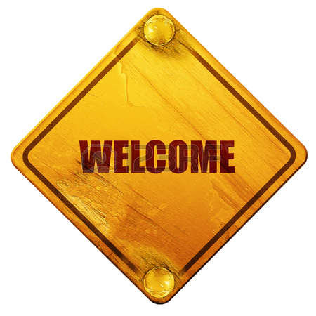 450x450 Welcome Back, 3d Rendering, Yellow Road Sign On A White Background